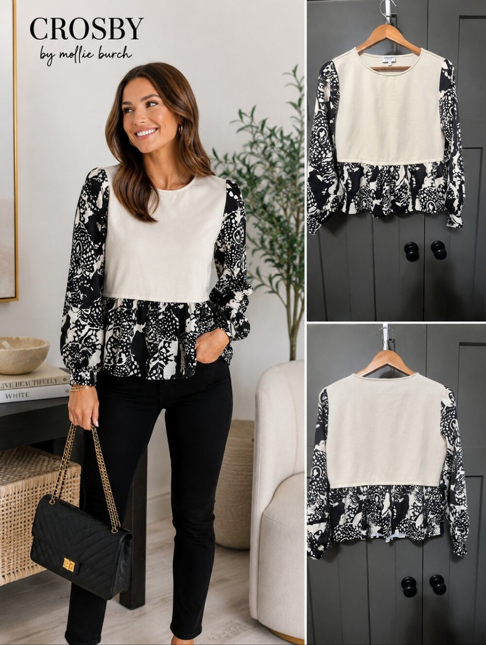 Crosby by Mollie Burch Small Mixed Media Peplum Balloon Sleeve Top